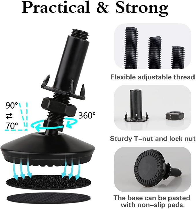 4 Set M10 Swivel Adjustable Leveling Feet, Heavy Duty Height Adjuster Furniture - Image 3