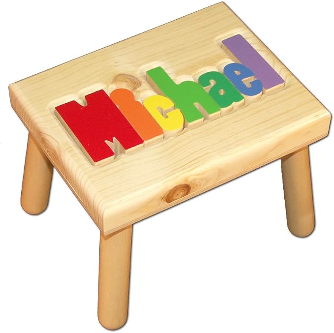 Damhorst Toys Personalized Wooden Child's Name Puzzle Stool Primary Colors - Image 4