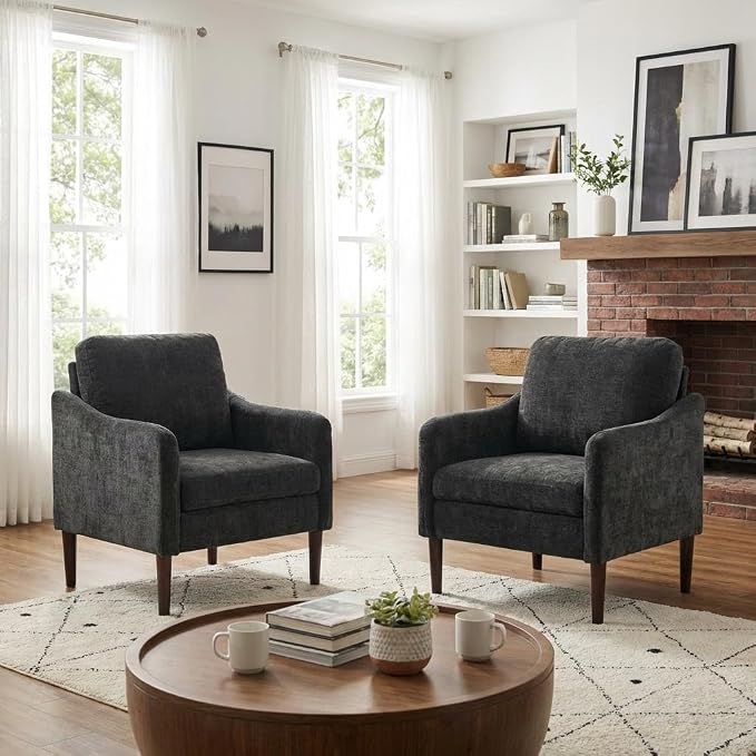 Mid Century Modern Accent Chair, Chenille Fabric Armchair - Image 4