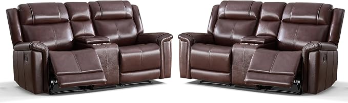 ANJ Geniune Leather Manual Loveseat Recliner Sofa Set of 2 - Image 9