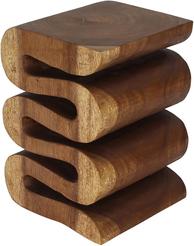 Haussmann Wood Wave Verve Accent Snake End Table 14x14x20 in H, Walnut Oil - Image 8