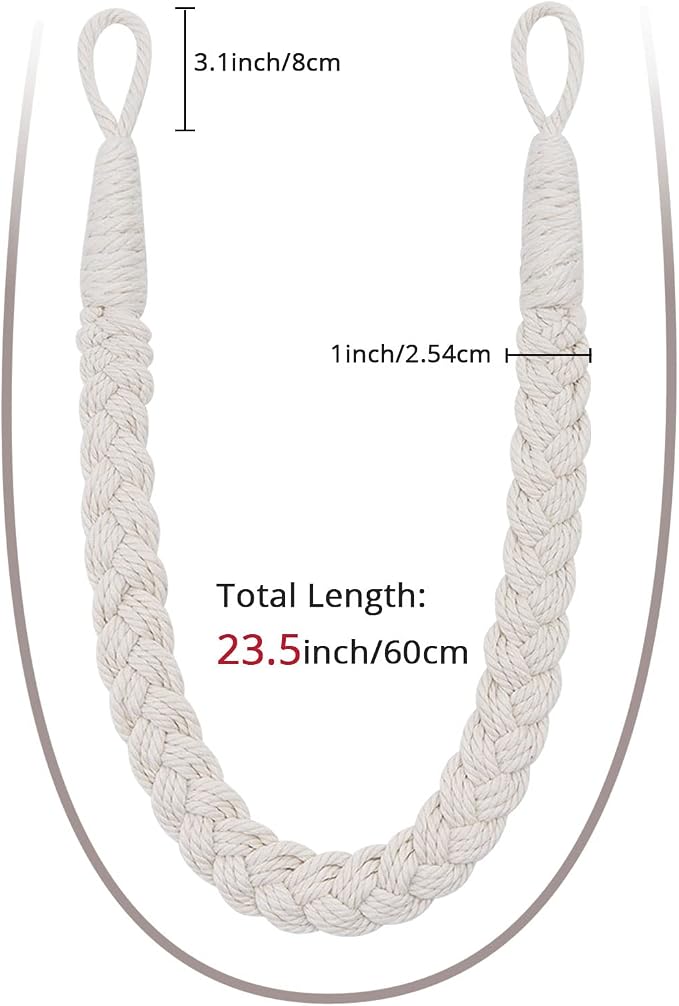 NICEEC 2 Pack Natural Cotton Rope Curtain Tiebacks Elegant Boho Style - Image 3
