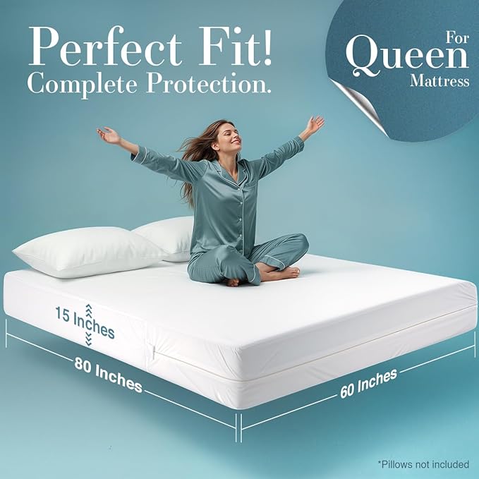 Utopia Bedding Mattress Protector Zippered Queen Size, 100% Waterproof Bed Bug - Image 2