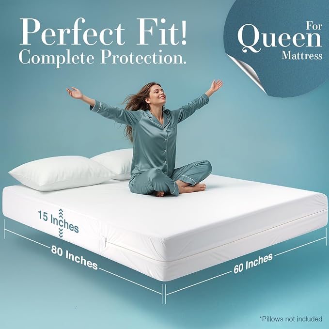 Utopia Bedding Queen Mattress Protector Zippered, 100% Waterproof Bed Bug and - Image 2