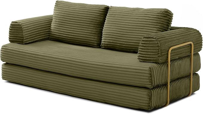 HANXIN 80 Inch Convertible Sleeper Sofa Bed, High Back Plush Corduroy Folding - Image 8