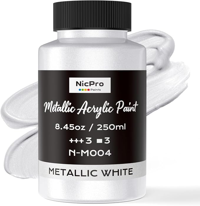 Nicpro Metallic Pearl White Acrylic Paint, 8.45oz/250ml Large Pearlescent by Nicpro