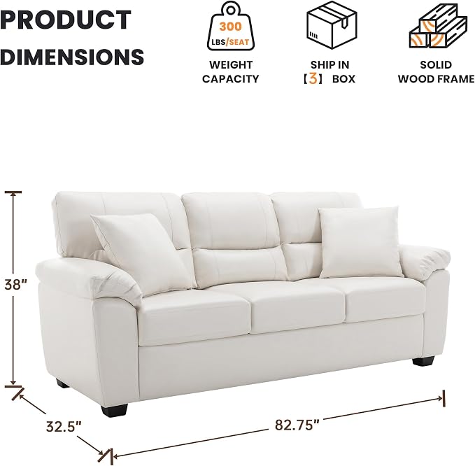 Morden Fort Faux Leather Sofa Couch, Modern Luxury Furniture - Image 2