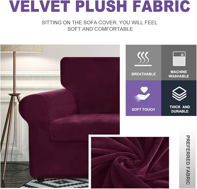 ZNSAYOTX Luxury Velvet Sofa Cover 3 Piece Stretch Loveseat Covers - Image 3