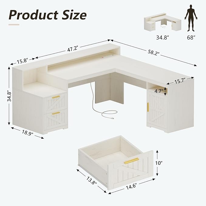 YOMILUVE 63" Farmhouse L Shaped Executive Desk - Image 2