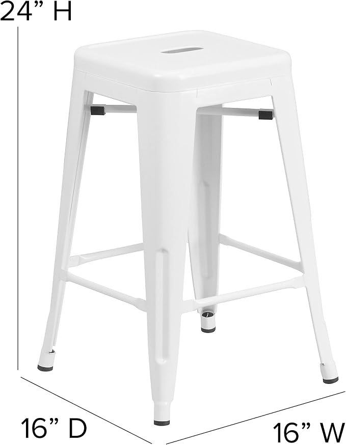Flash Furniture Lily 4 Pack Commercial Grade 24" High Backless White Metal - Image 3