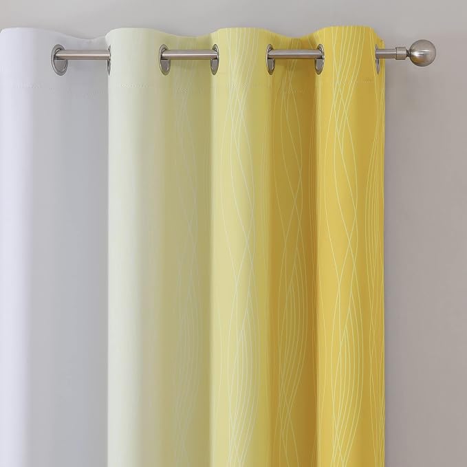 Estelar Textiler Yellow and Grayish White Blackout Curtains 108 Inches Long - Image 4