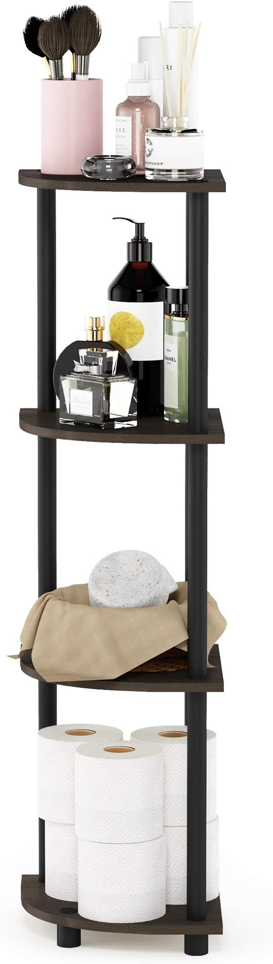 Furinno TURN-N-TUBE Corner Shelf, 4-Tier Corner Bookshelf, Display Storage - Image 4