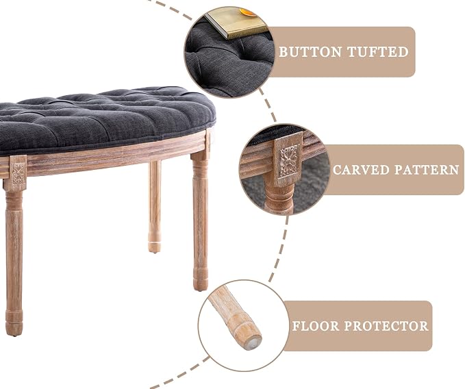 Kmax 55" Upholstered Bench Tufted Fabric Bench Vintage Semi-Circle Entryway - Image 5