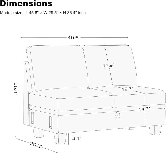 Belffin 45.6” Chenille Loveseat Module - Image 3