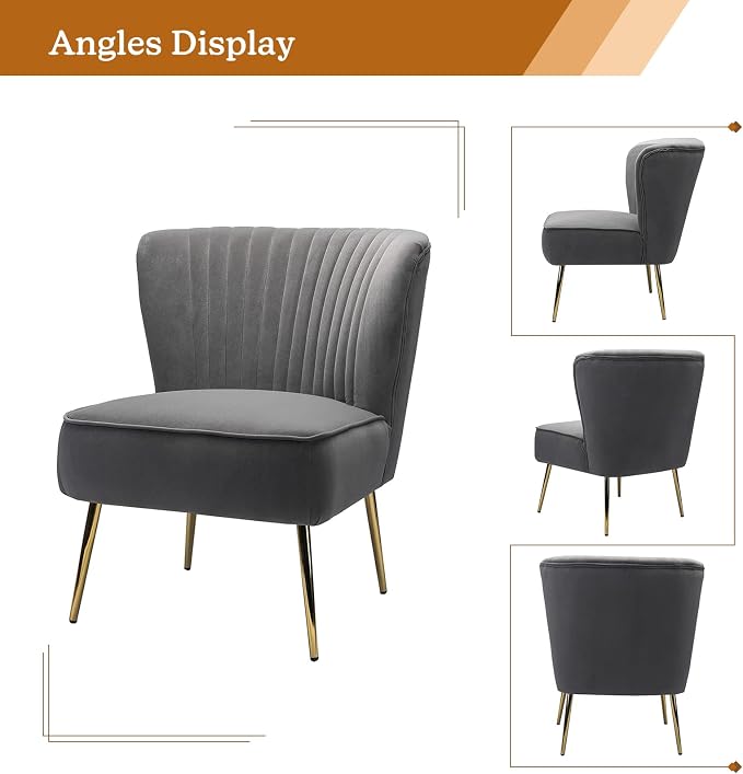HULALA HOME Velvet Accent Chair, Modern Upholstered Cute Side Chair - Image 3