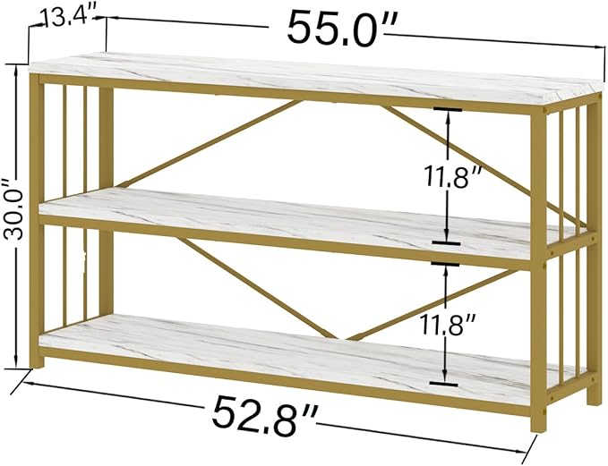 LVB White 3 Tier Console Table, Modern Faux Marble Gold Sofa Entryway Table - Image 2