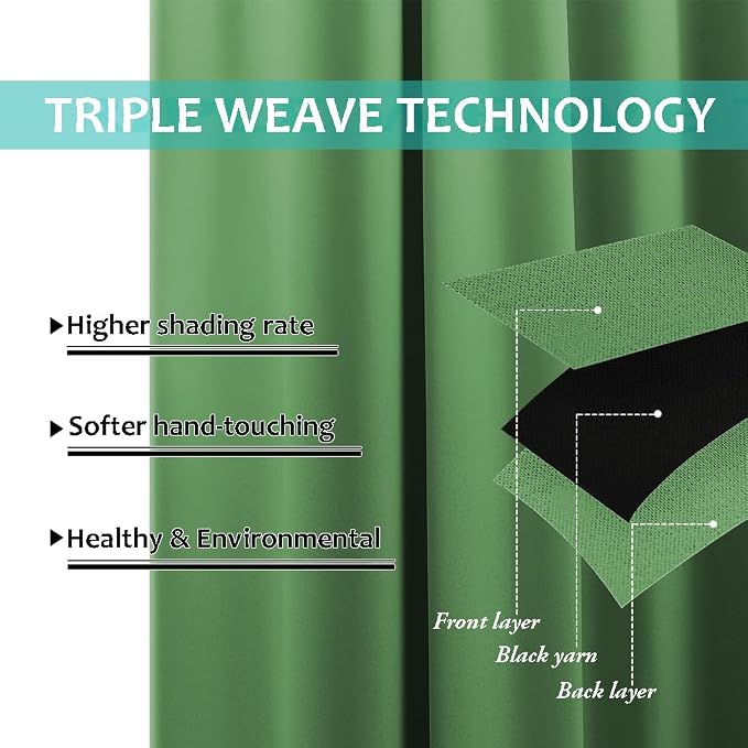 NICETOWN 100% Blackout Curtains 45 inches Long, Forest Green, 1 Pair, 52 inches - Image 6