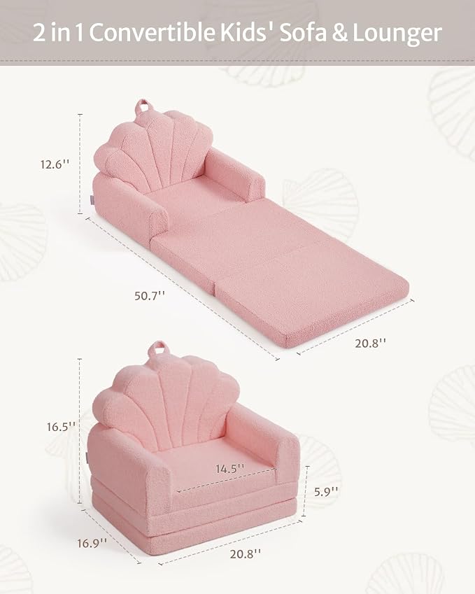 Blissful Diary Kids Couch, 2-in-1 Soft Toddler Couch Fold Out, Toddler Chair - Image 3