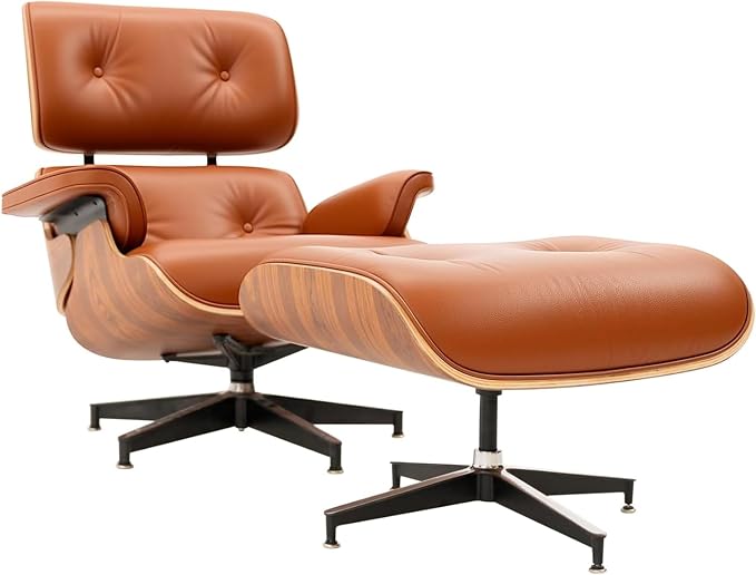 Top Grain Leather, Mid Century Chaise Lounge Chair and Ottoman, Modern Chair by MakeHomeBetter