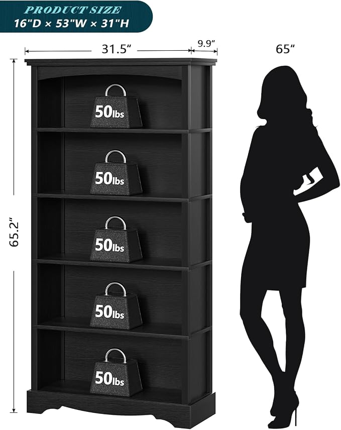 TVU 5-Tier Wooden Bookshelf, 31.5" W x 65" H ×9.9" D Bookshelf - Image 3