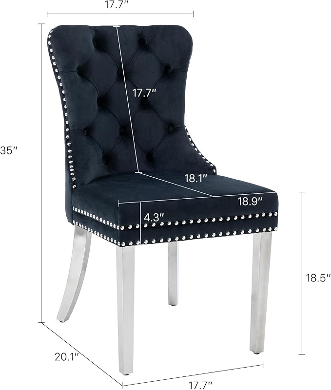 KCC Velvet Dining Chairs Set of 6, Upholstered High-end Tufted Dining Room Chair - Image 3