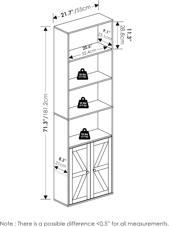Furinno Jensen Book Shelf, 6-Tier Farmhouse Bookshelf, Display Bookcase - Image 3