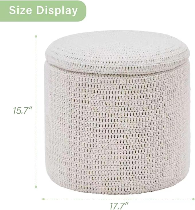 Wimarsbon Pouf Ottoman, 100% Cotton Knitted Boho Footstool, Round Footrest - Image 3