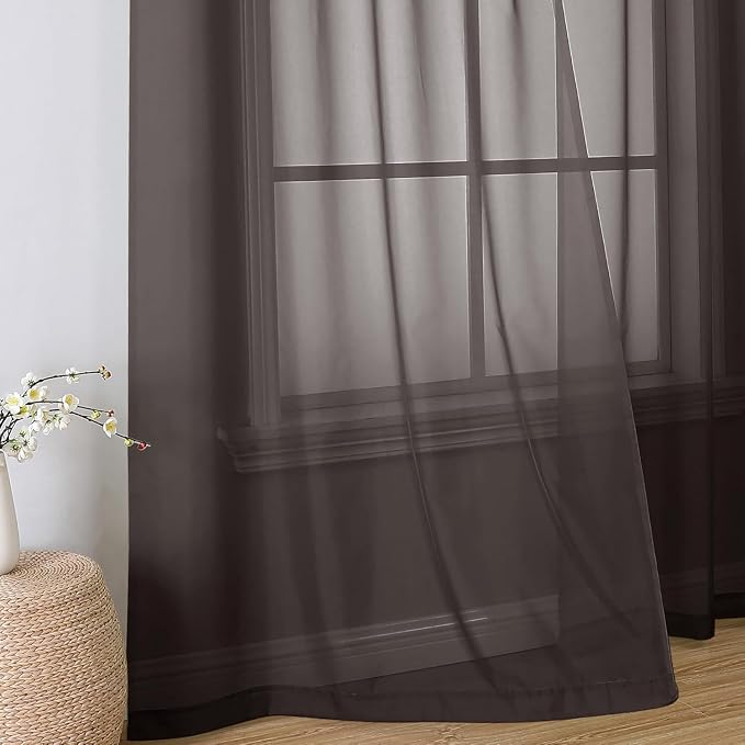 Aiyufeng Chocolate Brown Sheer Curtains 90 Inches Long 2 Panels, Solid Voile - Image 5