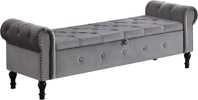 67" Storage Bench for Bedroom, Velvet End of Bed Bench, King Size Bench - Image 9