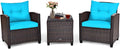COSTWAY 3PCS Patio Furniture Set, PE Rattan Wicker Sofa w/Washable Cushion and by COSTWAY
