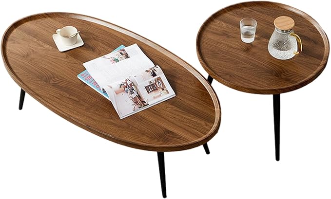 Garvee Nesting Coffee Table Set of 2, 2-Piece Walnut Coffee Tables, Mid Century by Garvee