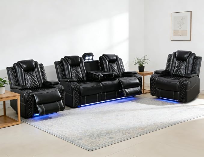 Power Reclining Sofa Set, Luxury Recliner Sofa & 2 Chairs by LYfurniture