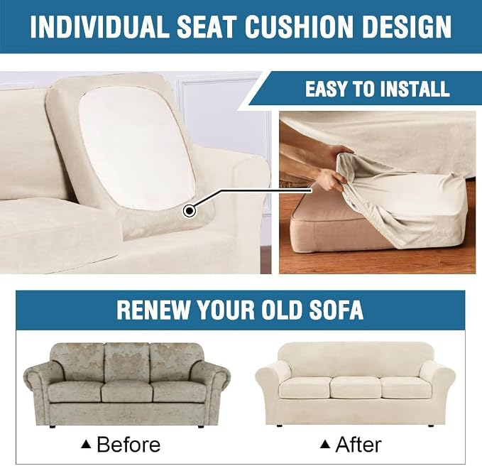 H.VERSAILTEX Modern Velvet Plush 4 Piece High Stretch Sofa Slipcover Sofa Cover - Image 6