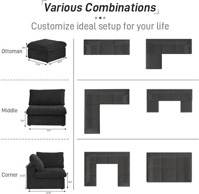 Cloud Modular Sectional Sofa Couch, 80.3" L Shaped Convertible Couches - Image 5