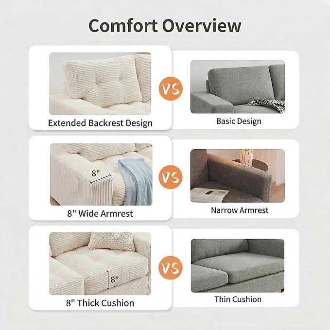 69" Corduroy Loveseat Sofa in a Box, High-Density Foam Couch, No Assembly - Image 7