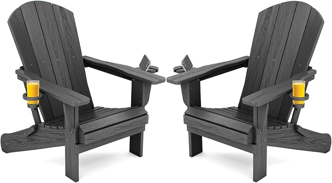 SERWALL Foldable Adirondack Chair Set of 2, HDPE Adirondack Chair by SERWALL