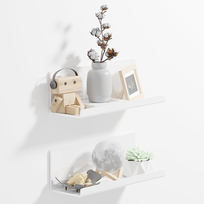 PAVSTINE Acrylic Wall Floating Shelves Set of 2, Wall Shelves White 12 Inch by PAVSTINE