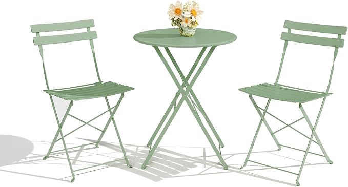 3-Piece Folding Bistro Set, Outdoor Patio Furniture Set by GarveeTech