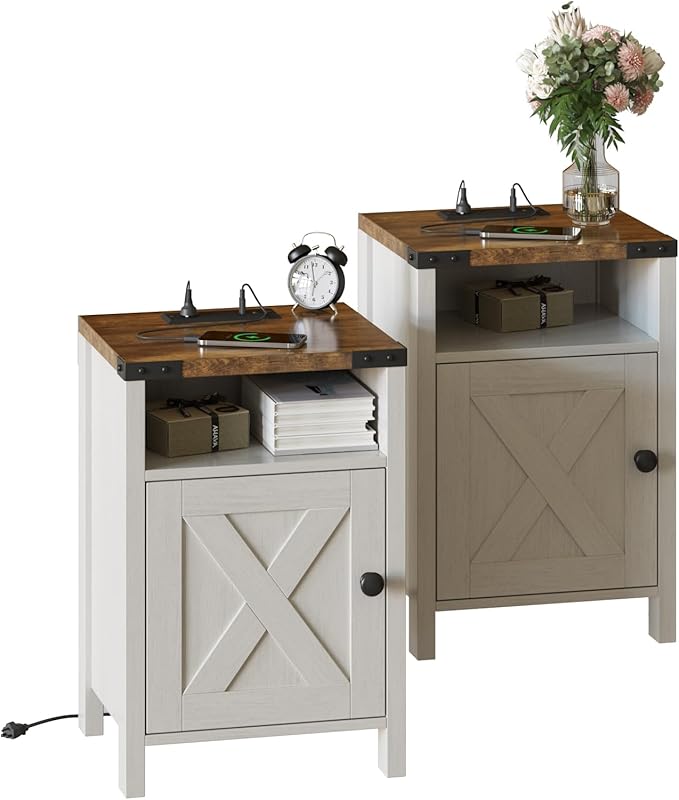 Fameill Farmhouse End Tables Set of 2, Nightstands by Fameill