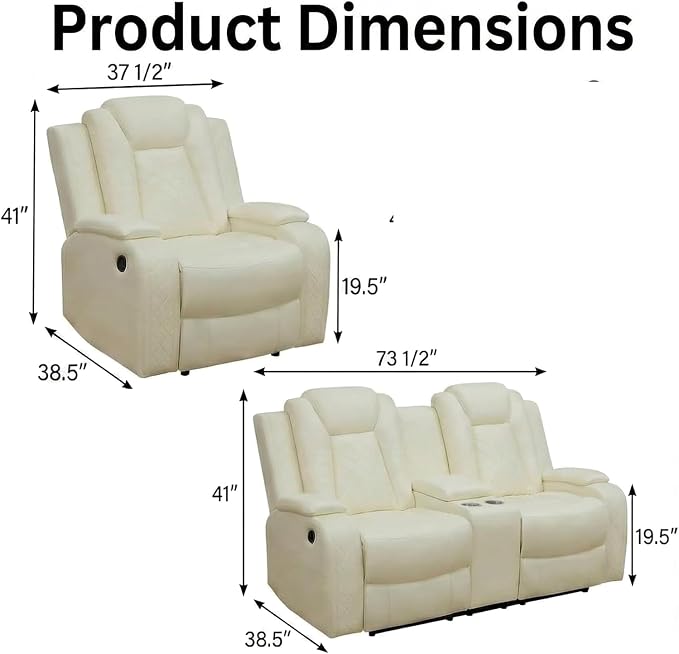 Power Recliner Sofa Set with LED Lights, Includes a Manual Recliner 1 Seat and - Image 2
