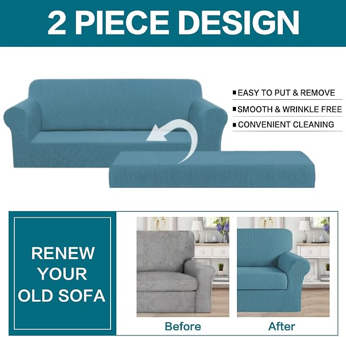 Turquoize Stretch Sofa Slipcover 2 Pieces Sofa Cover Couch Cover - Image 4