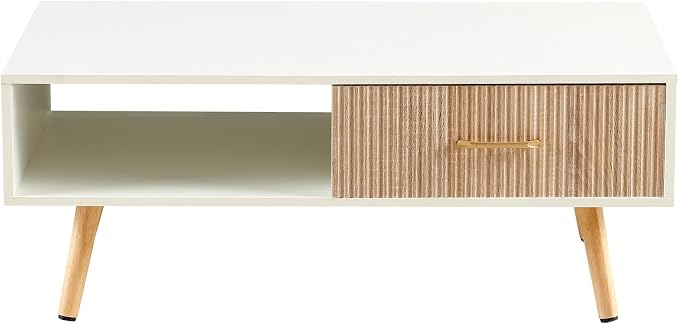 Coffee Table with Storage, Mid Century Boho Wood Center Table with Open Storage - Image 7