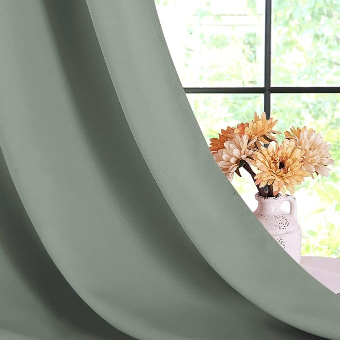 NICETOWN Bedroom Curtain Panels Blackout Draperies, Sage Green, 1 Pair - Image 6