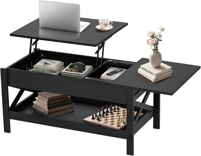 Lift Top Coffee Table with Storage, Small Coffee Table with Hidden Compartment by TimelessWarmth