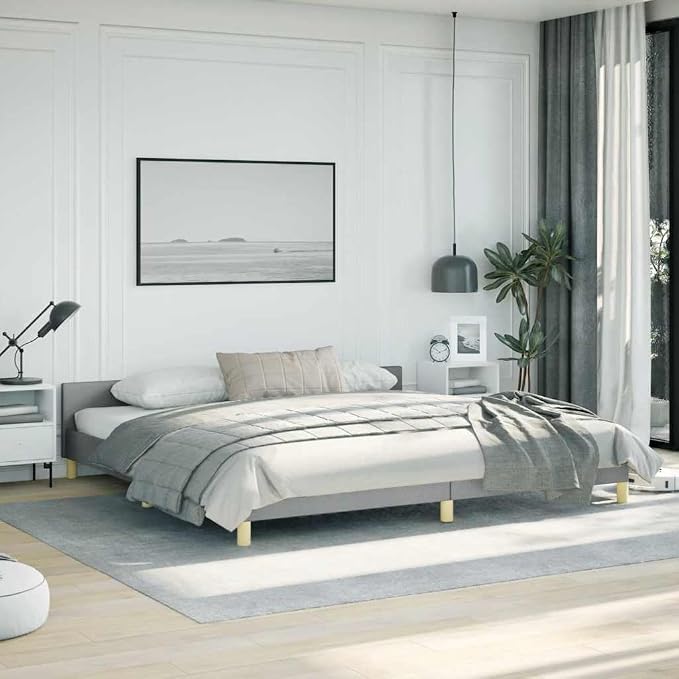 Bed Frame with Headboard Scandinavian Bed Frame Rectangular Bedroom Furniture - Image 3