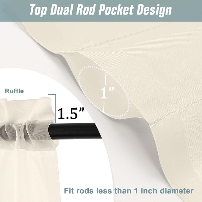Cream Sheer Curtains Tier 30 Inches Length 2 Panels Set, Light Filtering - Image 3