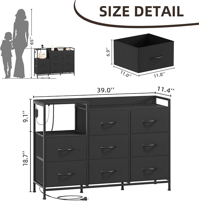 Somdot Dresser with Charging Station and Open Shelves, Dresser - Image 3
