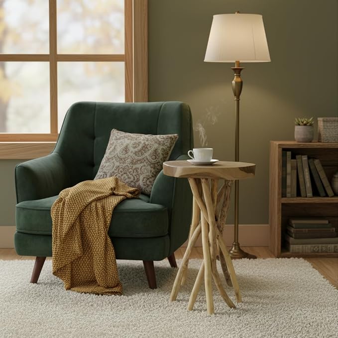 Greenage Teak Branch Coffee Table 15.7"x15.7"x27.6" Wooden Live Edge Side Table - Image 4