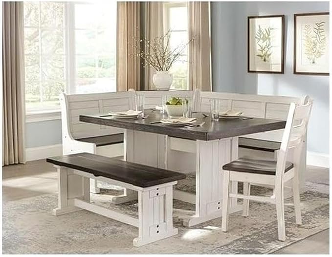 Pemberly Row 4-Piece Farmhouse Wood Breakfast Nook Set - Image 2