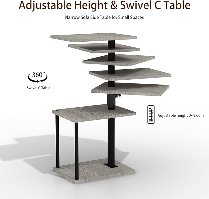 Faesun Swivel Side Table for Couch Arm, Adjustable C End Table for Recliner or - Image 6